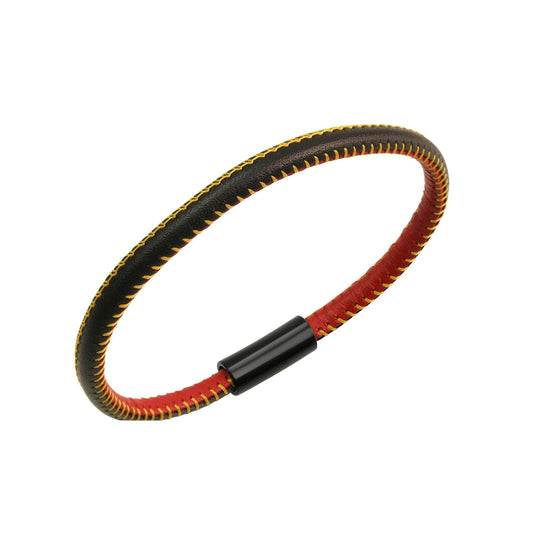 Leder-Armband aus echtem Leder in den Farben schwarz,rot,gold mit Magnetverschluß schwarz 23cm lang *Made in Germany*