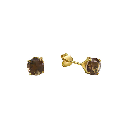 Fascination by Ellen K. - Damen-Ohrstecker aus 585 Gelbgold mit echtem Rauchquarz 5mm