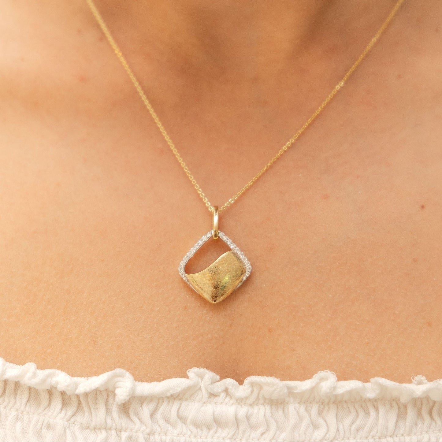 Halskette Ankerkette 585/- Gold rhodiniert (teil) 45,0cm Zirkonia