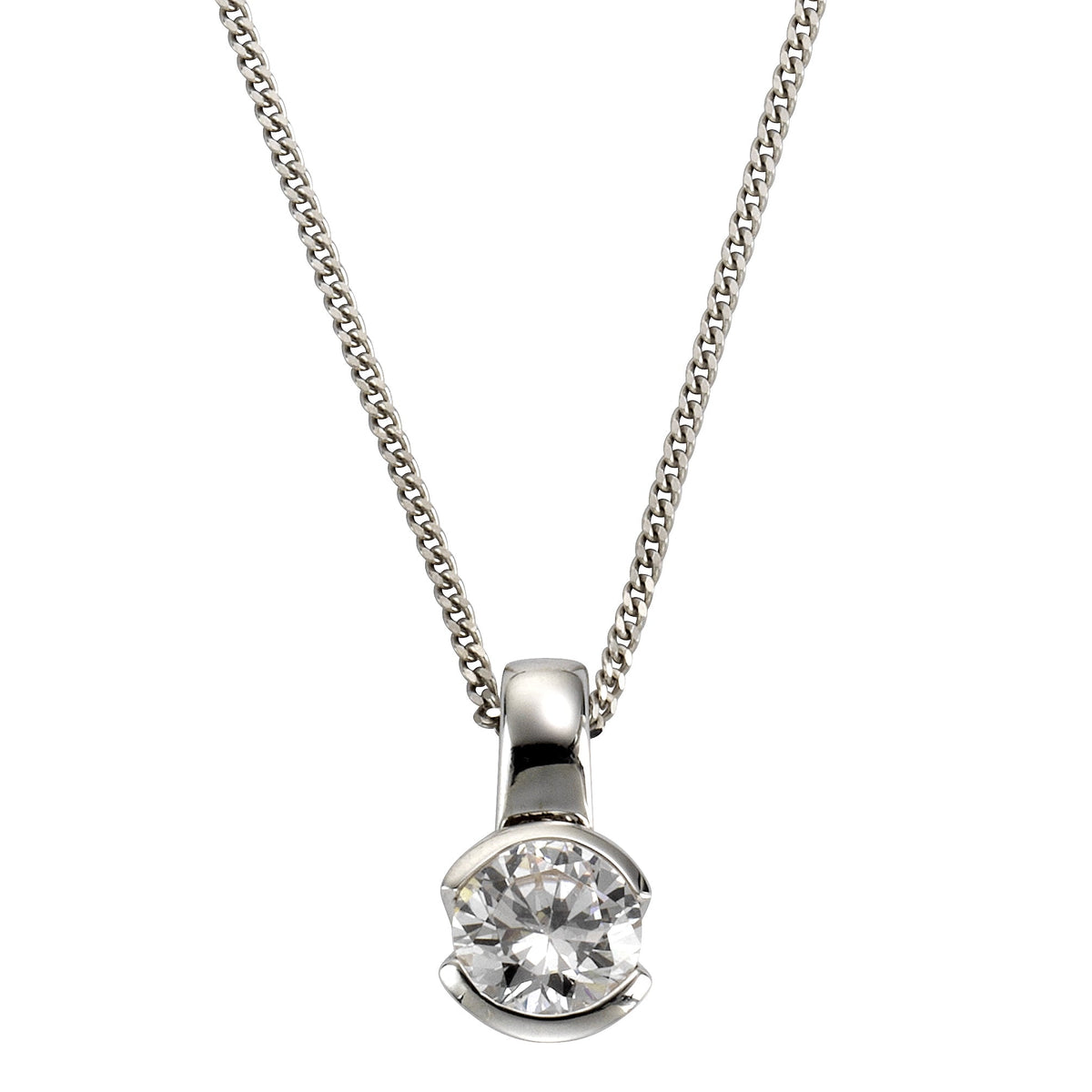 Anhänger mit Kette Panzerkette 925/- Sterling Silber rhodiniert 45cm Zirkonia