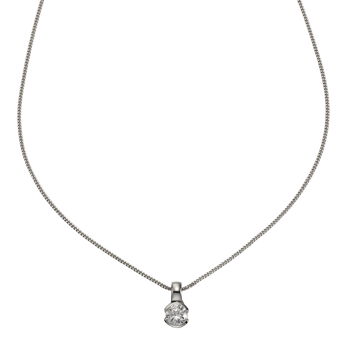 Anhänger mit Kette Panzerkette 925/- Sterling Silber rhodiniert 45cm Zirkonia