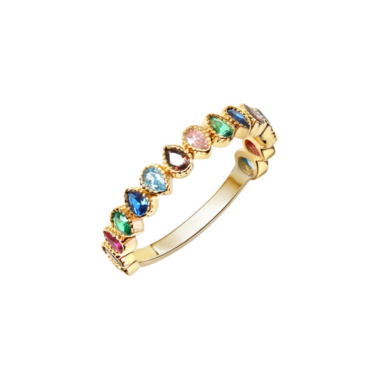 Damenring aus 375/- Gelbgold mit bunten Zirkonia in Tropfenform