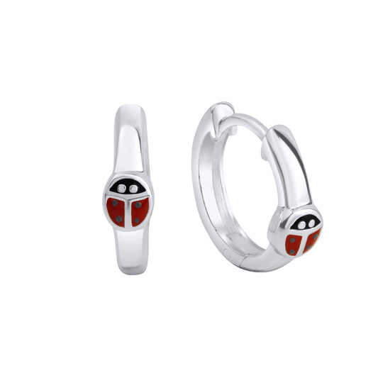 Zeeme for Kids - Kinder-Ohrringe 925 Sterling Silber Marienkäfer Lack rot schwarz