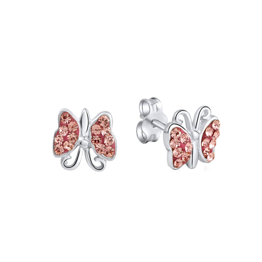 Zeeme for Kids - Kinder-Ohrringe Silber 925 rhodiniert in Form eines Schmetterlings mit pinken Kristallen