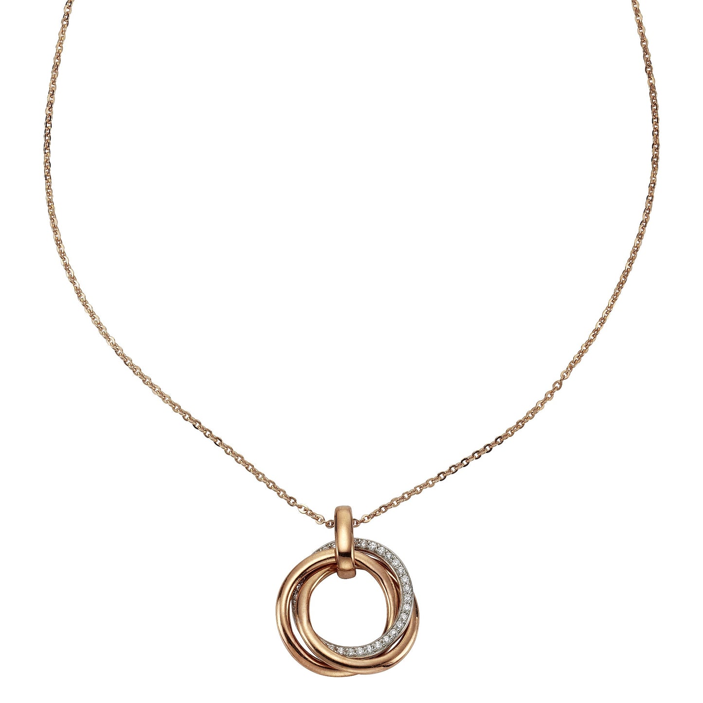 Halskette Ankerkette 925/- Sterling Silber rotvergoldet 45cm Zirkonia