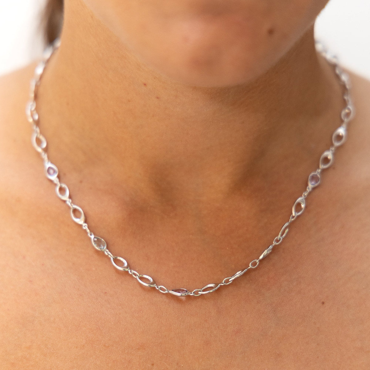 Halskette keine / nicht relevant 375/- Gold rhodiniert 43cm Amethyst