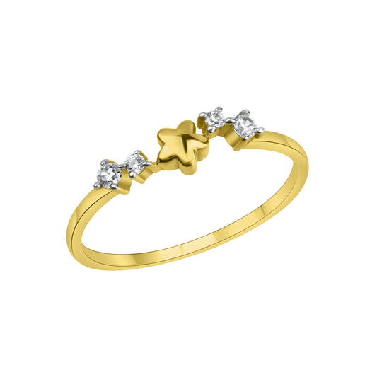Damenring aus 375/- Gelbgold bicolor mittig Blüte mit 4 Zirkonia weiß