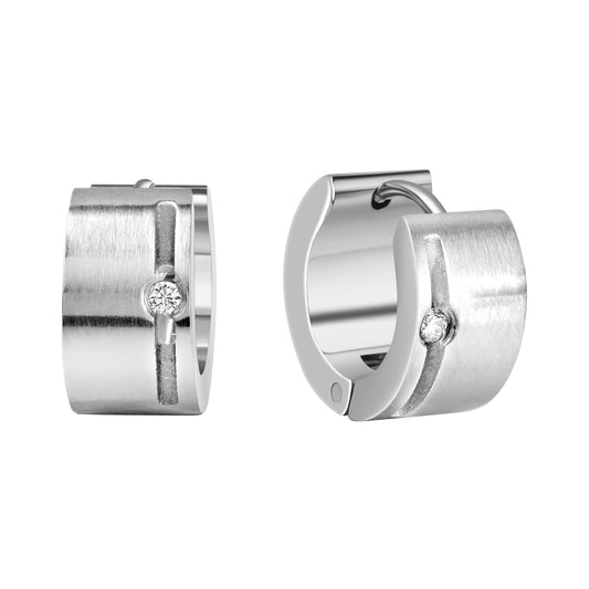 Zeeme Stainless Steel - Damen-Ohrringe aus Edelstahl mattiert 13mm Durchmesser mit weißen Zirkonia-Steinen