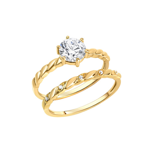 Zeeme Silver - Damen-Ring-Set aus 925 Sterling Silber vergoldet zweiteilig mit weißen Zirkonia-Steinen