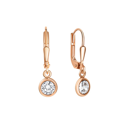 Zeeme Basic - Damen-Ohrhänger aus 925 Silber rosé-vergoldet mit weißen Zirkonia-Steinen 2,5cm lang