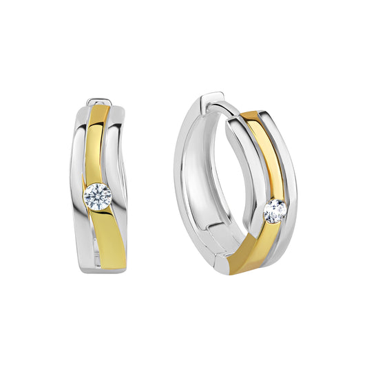 Zeeme Basic - Damen-Ohrringe aus 925 Sterling Silber zweifarbig 16mm Durchmesser mit weißen Zirkonia-Steinen