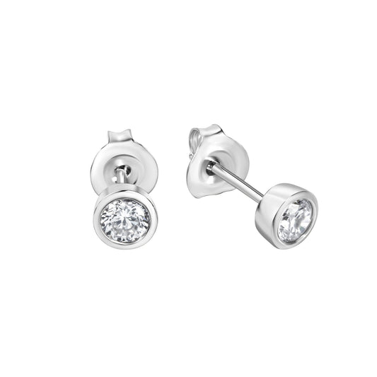 Zeeme Basic - Damen-Ohrstecker aus 925 Sterling Silber rhodiniert mit 2 weißen Zirkonia-Steinen