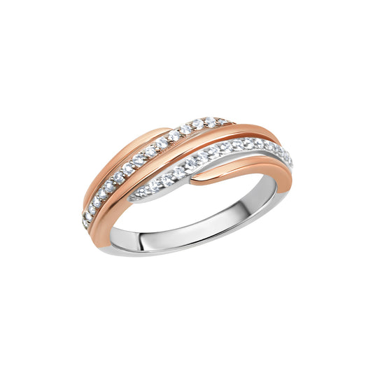 Zeeme Silver - Damen-Ring aus 925 Sterling Silber zweifarbig mit weißen Zirkonia-Steinen