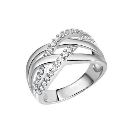 Zeeme Silver - Damen-Ring aus 925Sterling Silber rhodiniert mit weißen Zirkonia-Steinen 11mm breit