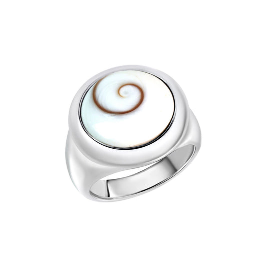 Zeeme Pearls - Damen-Ring aus 925 Sterling Silber rhodiniert mit weißer Muschel 14mm Durchmesser