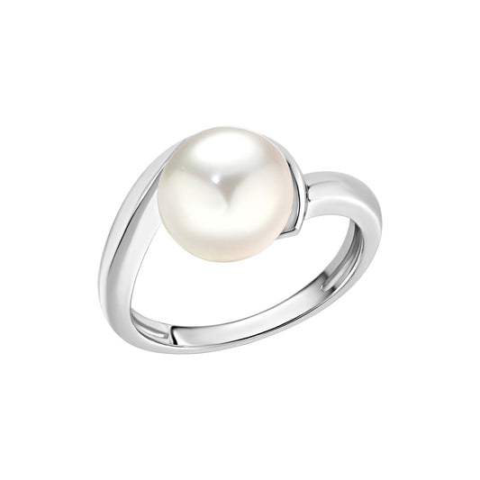 Zeeme Pearls - Damen-Ring aus 925 Sterling Silber rhodiniert mit weißer Perle 9,5-10mm