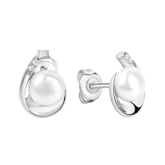 Zeeme Pearls - Damen-Ohrringe aus 925 Sterling Silber mit weißen Perlen 6,5-7mm und Zirkonia-Steinen