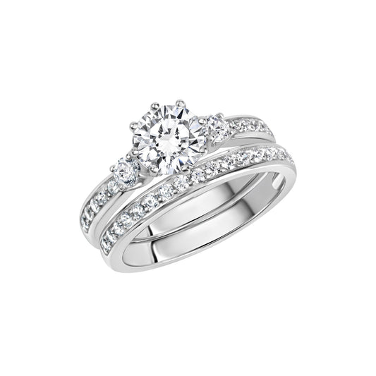 Zeeme Silver - Damen-Ring aus 925 Sterling Silber zweiteiliges Set mit weißen Zirkonia-Steinen