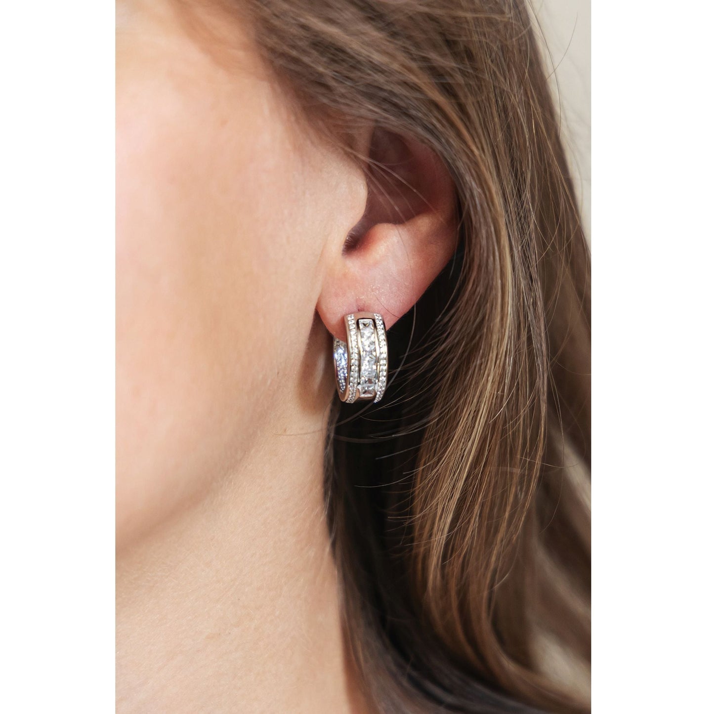 Ohrring 925/- Sterling Silber rhodiniert 1,9cm Zirkonia 0,195