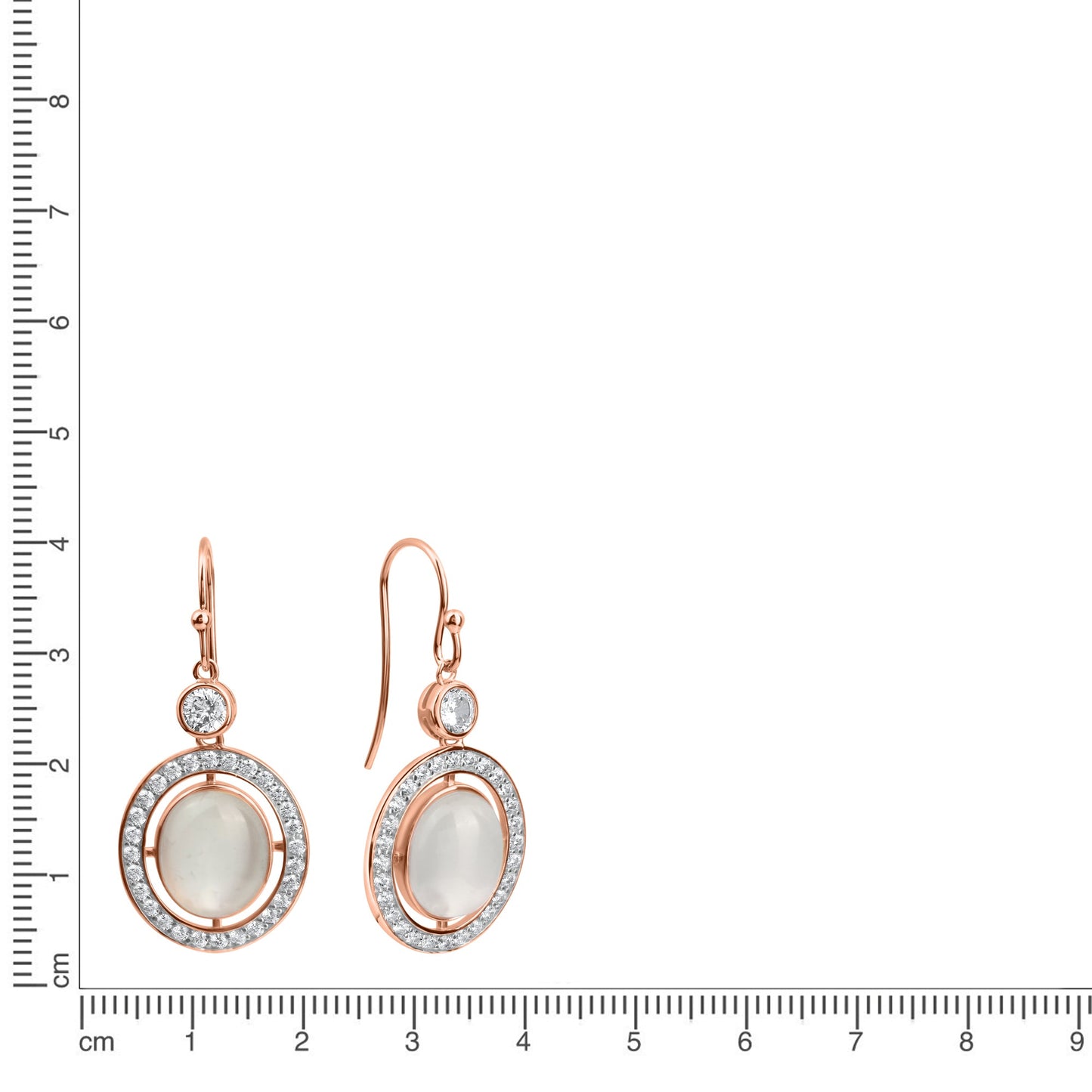 Ohrringe 925/- Sterling Silber rotvergoldet 4,7cm Mondstein