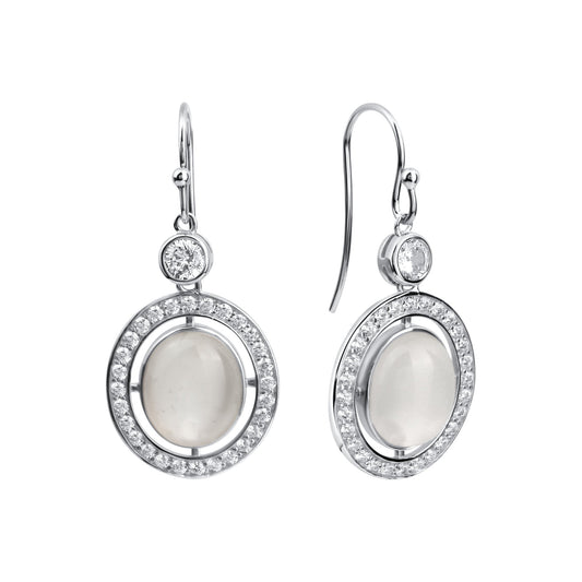 Zeeme Gemstones - Damen-Ohrhänger aus 925 Sterling Silber rhodiniert mit 2x Mondstein und Zirkonia weiß