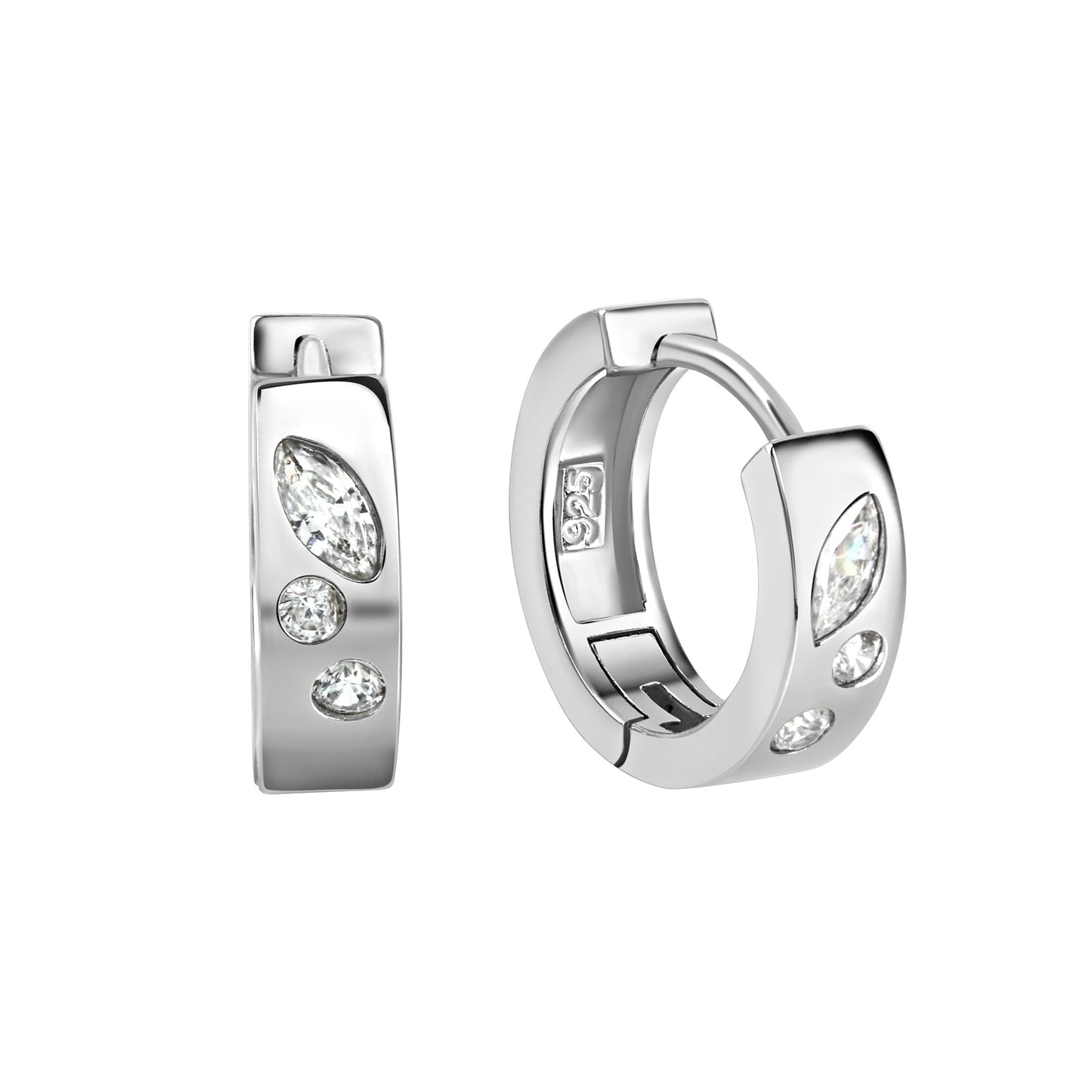 Creolen 925/- Sterling Silber Rhodiniert 1,6cm Zirkonia