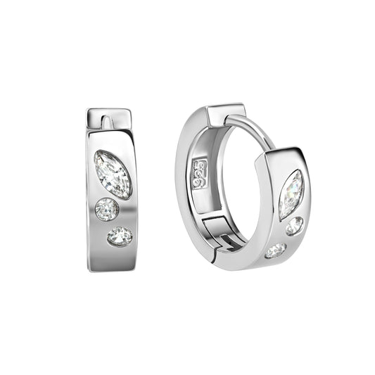 Klappcreolen aus 925/- Sterling Silber rhodiniert mit insg. 6 Zirkonia weiß