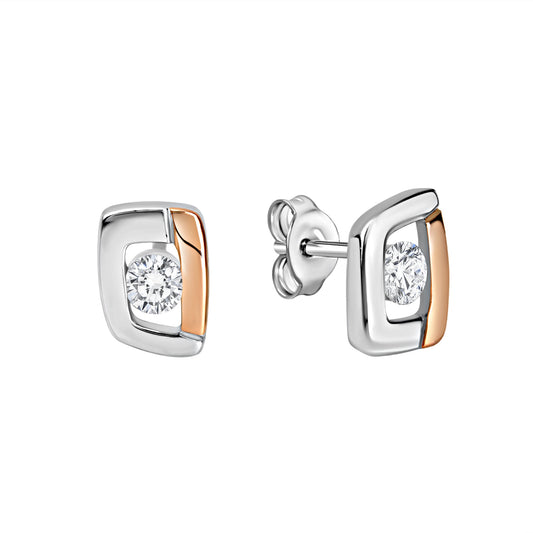 Ohrstecker aus 925/- Sterling Silber rhodiniert/rosè mit 2 Zirkona weiß