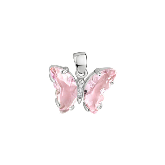Anhänger aus 925/- Sterling Silber rhodiniert Schmetterling 3 Zirkonia weiß Flügel Kristall pink