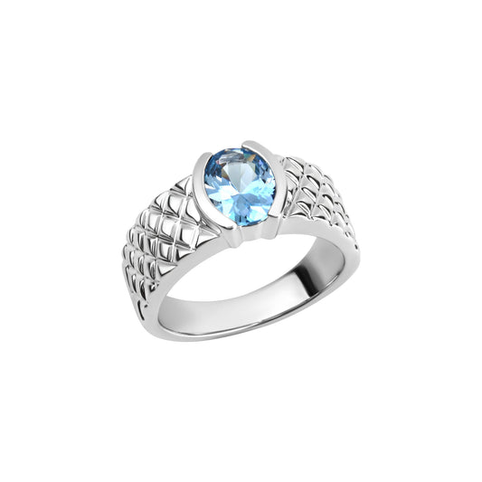 Damenring aus 925/- Sterling Silber rhodiniert mit 1 synth. Blautopas