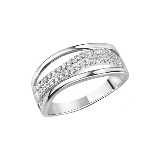 Damenring aus 925/- Sterling Silber rhodiniert mit 40 Zirkonia weiß