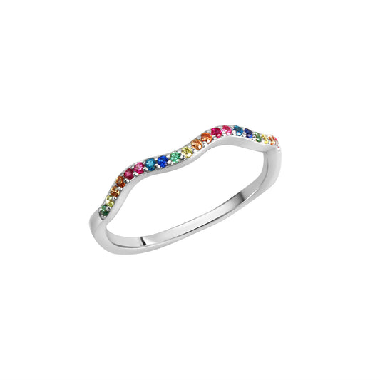 Damenring aus 925/- Sterling Silber rhodiniert mit bunten Zirkonia