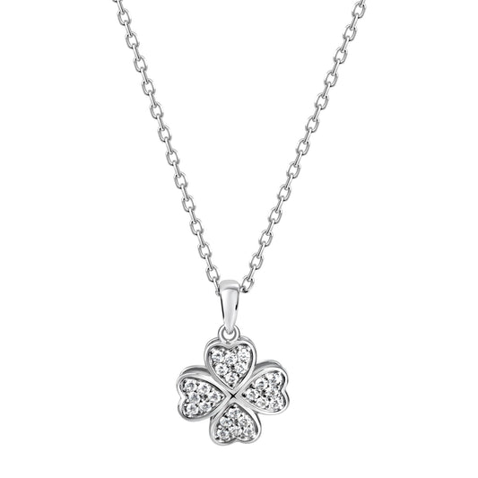 Anhänger mit Kette aus 925/- Sterling Silber rhodiniert Kleeblatt mit 24 weißen Zirkonia