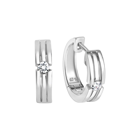 Klappcreolen aus 925/- Sterling Silber rhodiniert mit 2 Zirkonia weiß