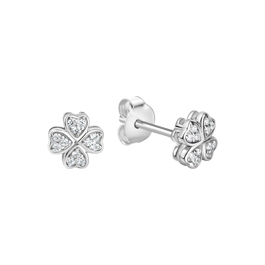 Ohrstecker aus 925/- Sterling Silber rhodiniert Kleeblatt mit insg. 24 Zirkonia weiß
