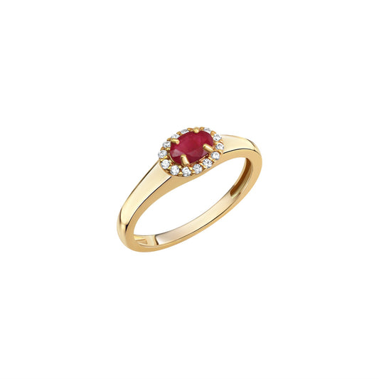 Damenring aus 333/- Gelbgold glanz mit 1 Rubin und 14 weißen Zirkonia