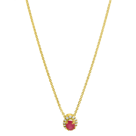 Collier aus 333/- Gelbgold glanz Anhänger mit Rubin und Zirkonia Ankerkette 42+3 cm lang