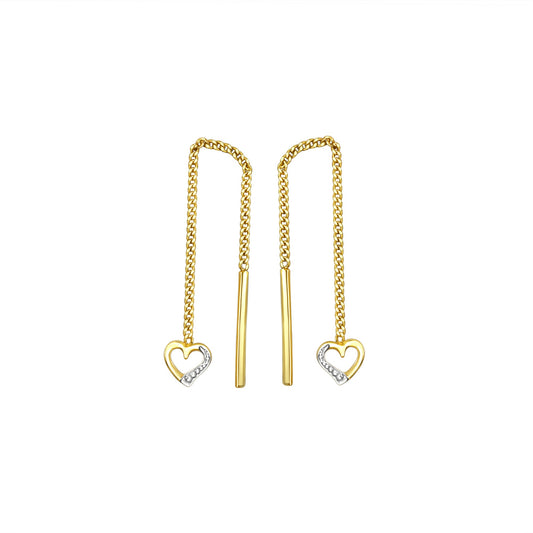 Durchzieh-Ohrhänger aus 333/- Gelbgold glanz 2 Herzen bicolor