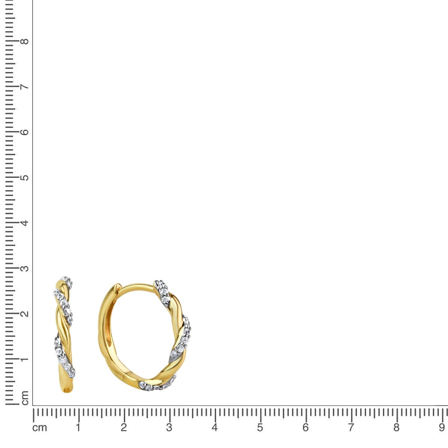 Creolen 333/- Gold rhodiniert (teil) 1,5cm Zirkonia