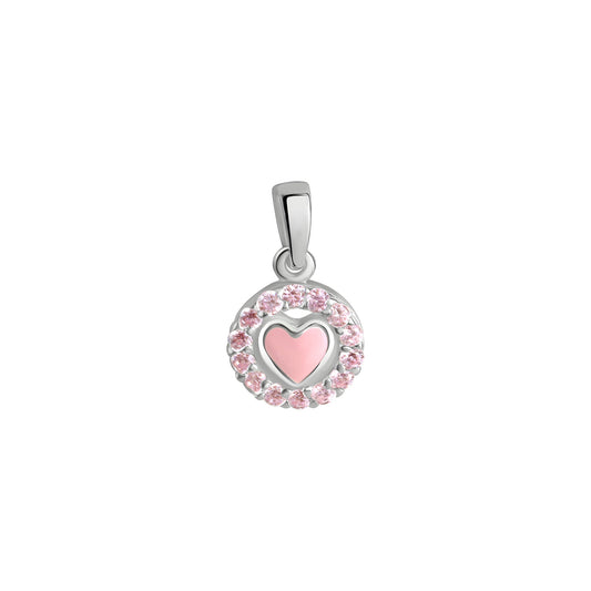 Anhänger aus 925/- Sterling Silber rhodiniert Herz mit Lack rosa 14 Zirkonia pink