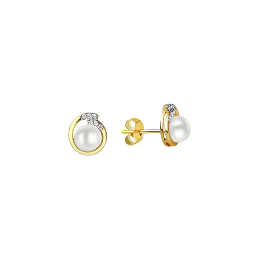 Ohrstecker aus 375/- Gelbgold bicolor 2 Süßwasserzuchtperen und 12 Zirkonia weiß