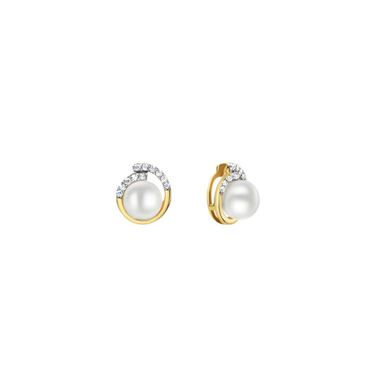 Anhänger aus 375/- Gelbgold bicolor glanz mit 1 Süßwasserzuchtperle und 11 Zirkonia weiß