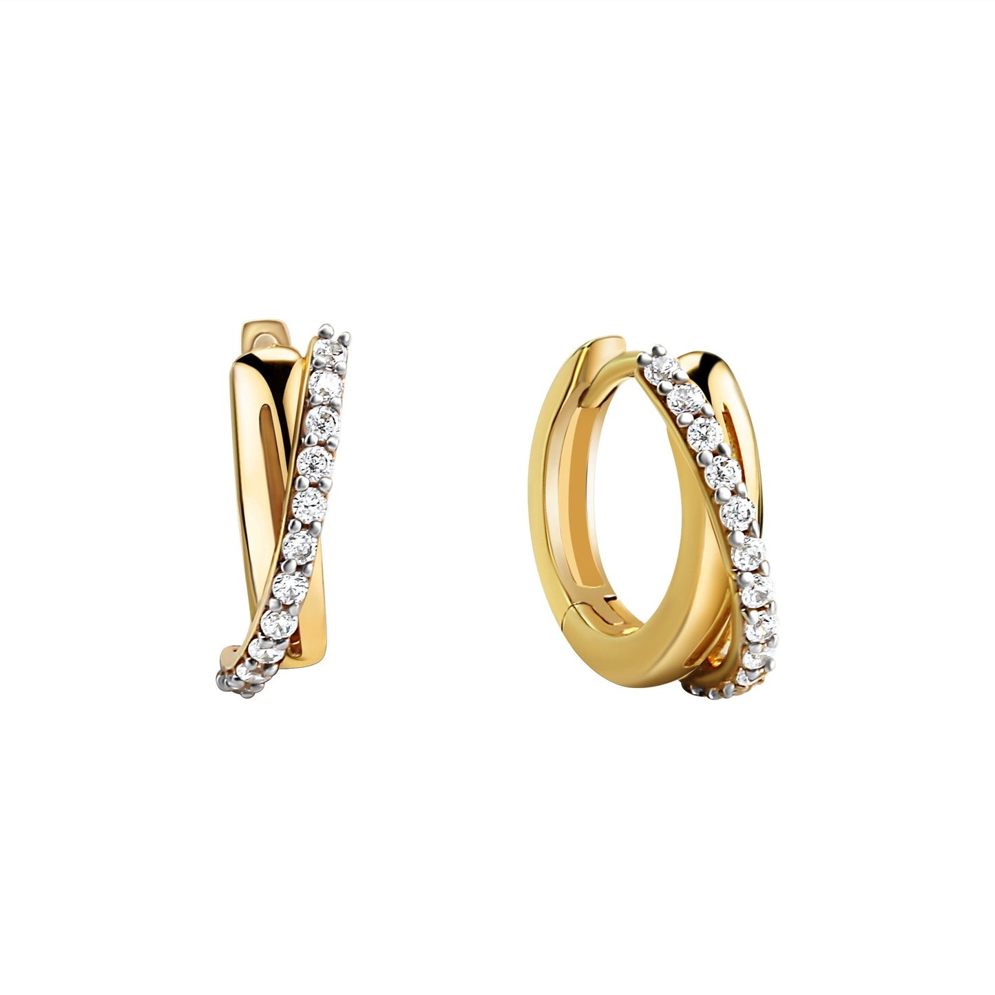 Klappcreolen 375/- Gold rhodiniert (teil) 1,4cm Zirkonia
