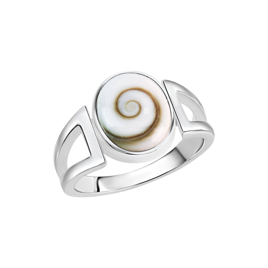 Damenring aus 925/- Sterling Silber rhodiniert mit weißer Muschel