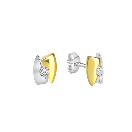 Ohrstecker aus 925/- Sterling Silber rhodiniert teils vergoldet 2 weiße Zirkonia