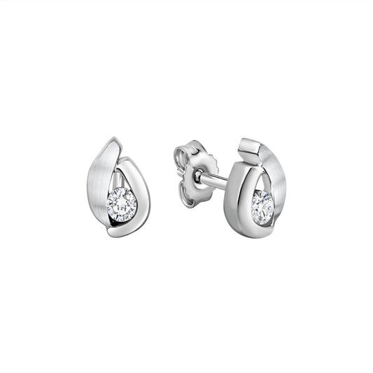 Ohrstecker aus 925/- Sterling Silber rhodiniert glanz/matt 2 weiße Zirkonia