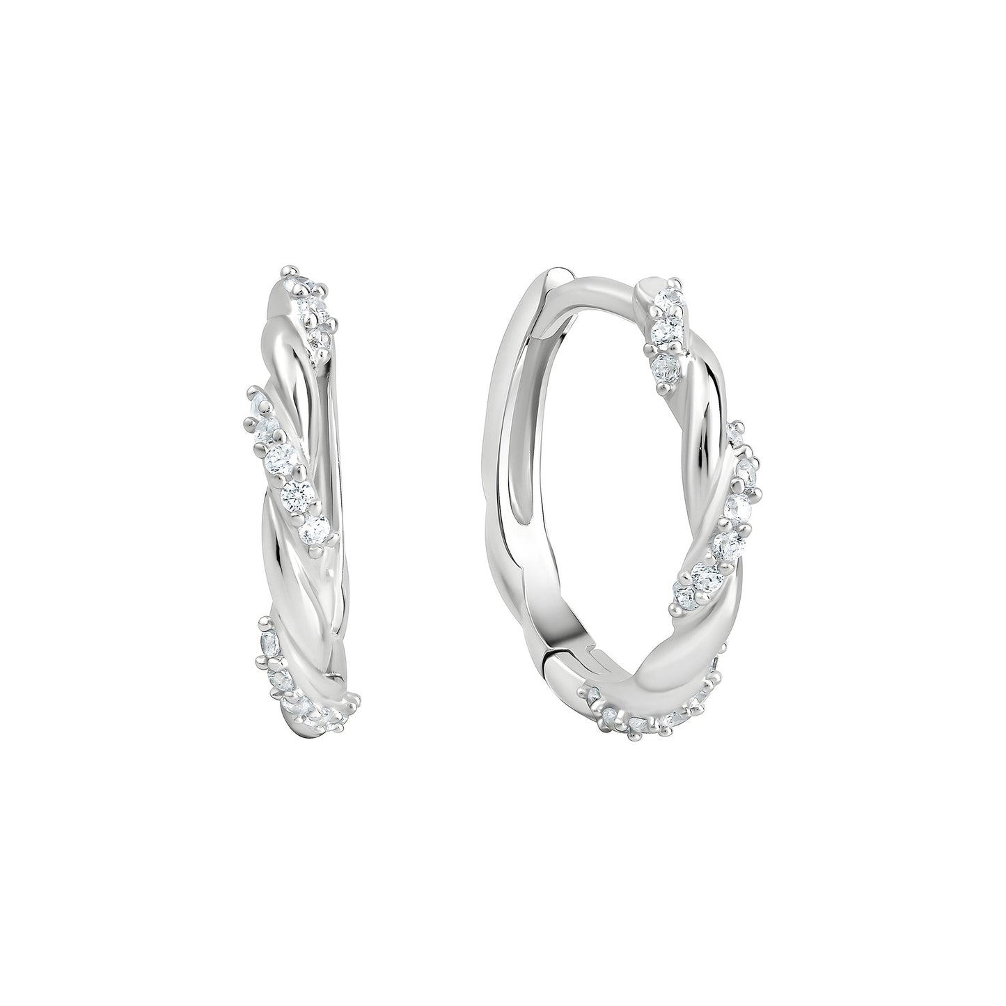 Creolen 925/- Sterling Silber Rhodiniert 1,5cm Zirkonia