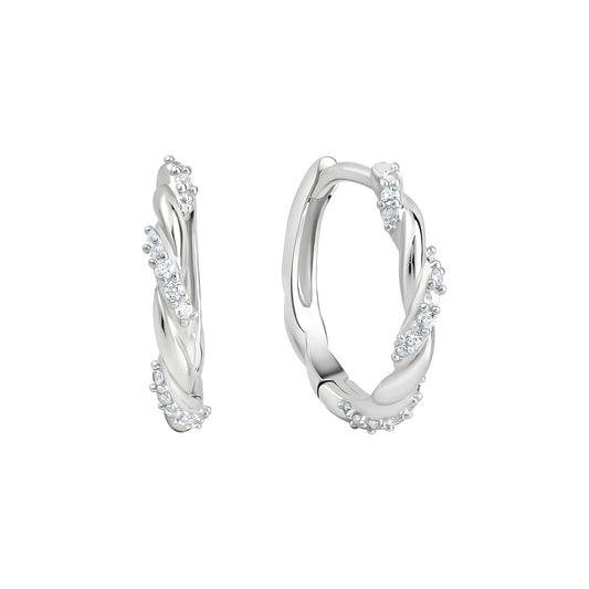 Klappcreolen aus 925/- Sterling Silber rhodiniert glanz insg. 30 weiße Zirkonia