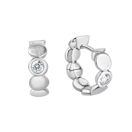 Klappcreolen aus 925/- Sterling Silber rhodiniert matt/glanz mit 2 weißen Zirkonia