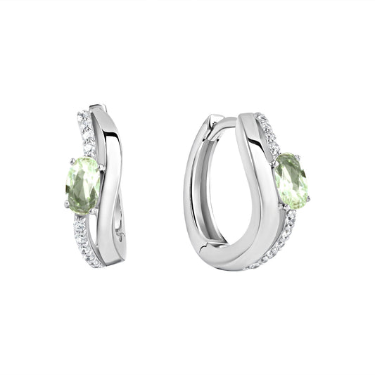 Klappcreolen aus 925/- Sterling Silber rhodiniert 2 Glassteine mint 20 Zirkonia weiß